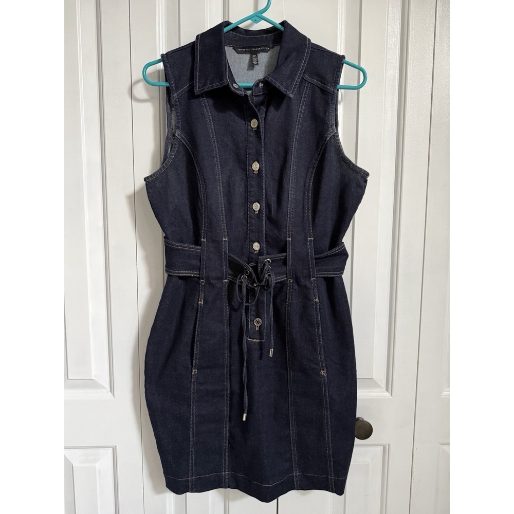 White House Black Market Women's Denim  Stretch Dress Size 8P Lace up Belt